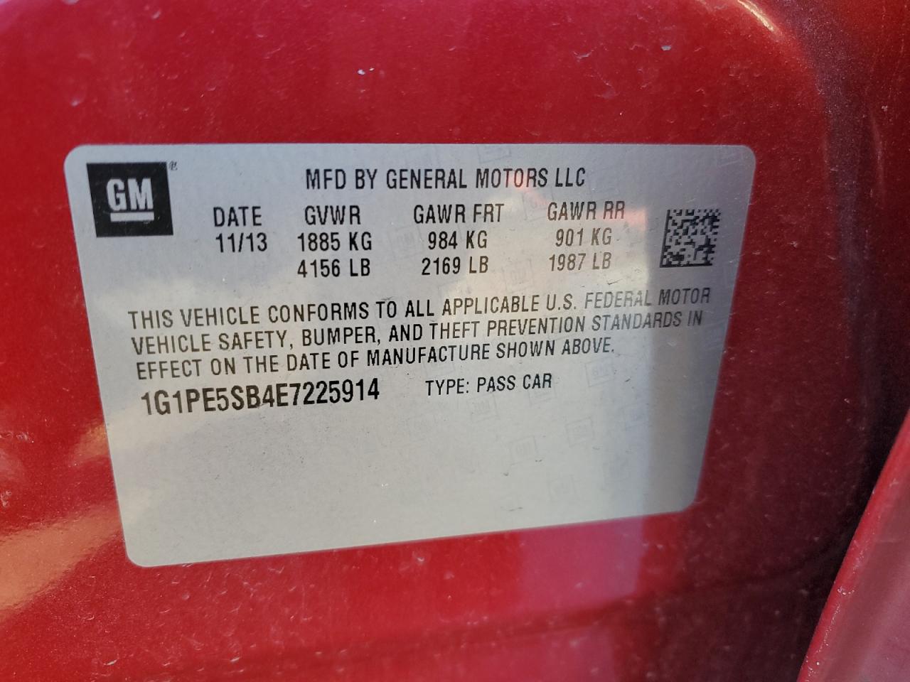 Photo 11 VIN: 1G1PE5SB4E7225914 - CHEVROLET CRUZE 