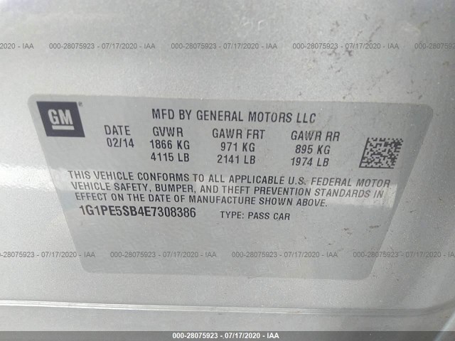 Photo 8 VIN: 1G1PE5SB4E7308386 - CHEVROLET CRUZE 