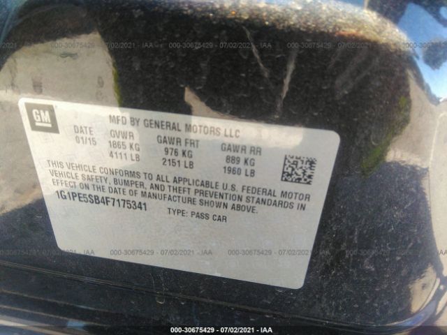 Photo 8 VIN: 1G1PE5SB4F7175341 - CHEVROLET CRUZE 