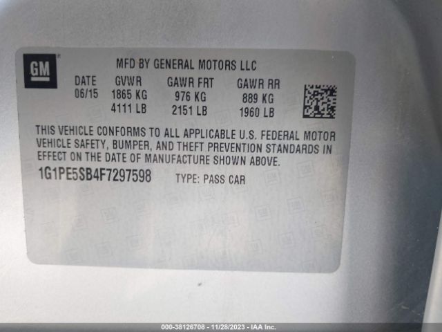 Photo 8 VIN: 1G1PE5SB4F7297598 - CHEVROLET CRUZE 