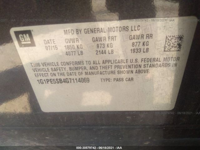 Photo 8 VIN: 1G1PE5SB4G7114069 - CHEVROLET CRUZE LIMITED 