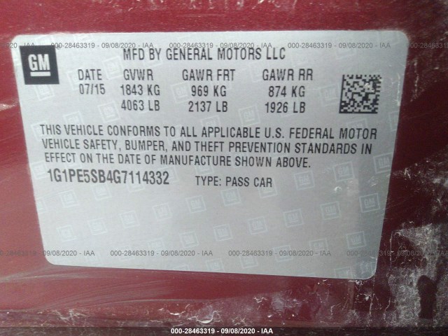 Photo 8 VIN: 1G1PE5SB4G7114332 - CHEVROLET CRUZE LIMITED 