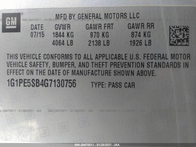 Photo 8 VIN: 1G1PE5SB4G7130756 - CHEVROLET CRUZE LIMITED 