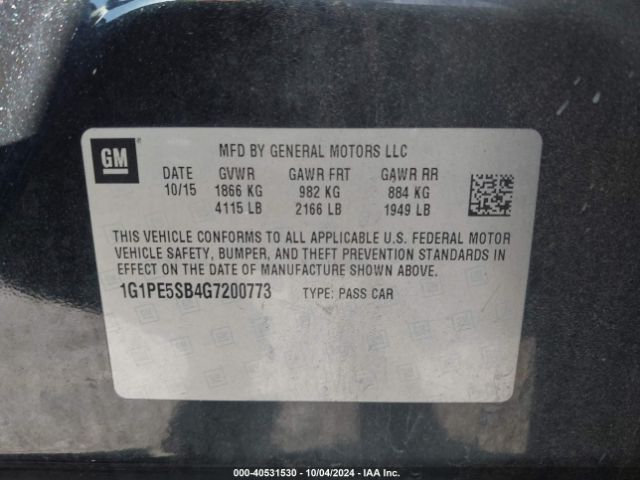 Photo 8 VIN: 1G1PE5SB4G7200773 - CHEVROLET CRUZE LIMITED 