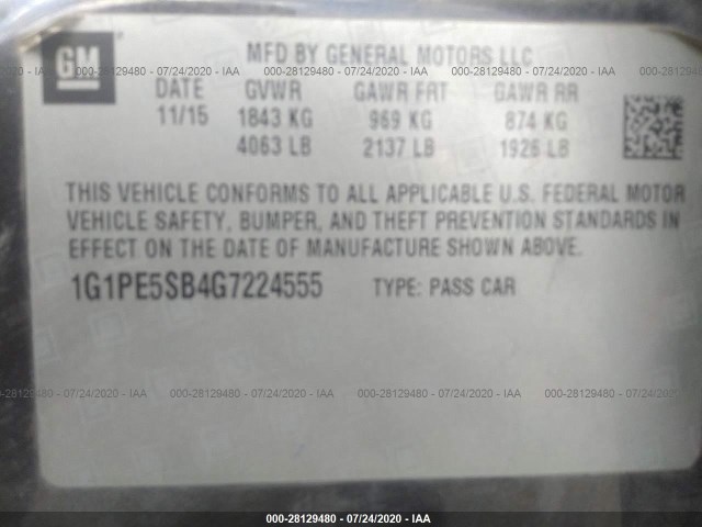 Photo 8 VIN: 1G1PE5SB4G7224555 - CHEVROLET CRUZE LIMITED 