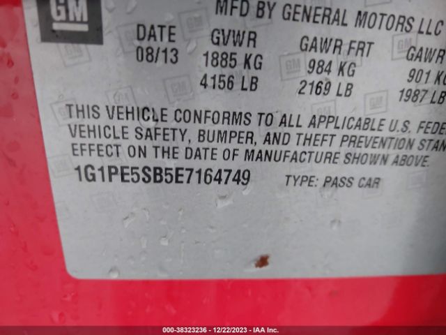 Photo 8 VIN: 1G1PE5SB5E7164749 - CHEVROLET CRUZE 