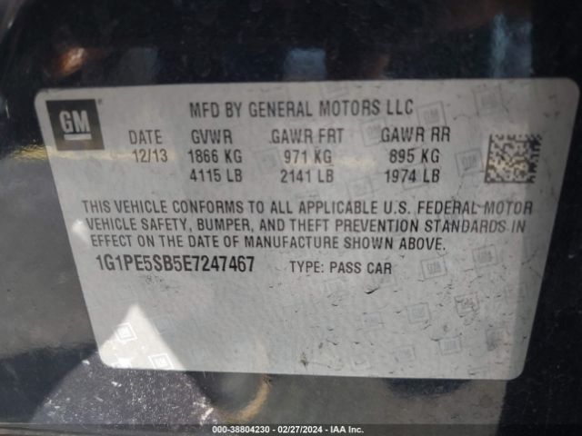 Photo 8 VIN: 1G1PE5SB5E7247467 - CHEVROLET CRUZE 