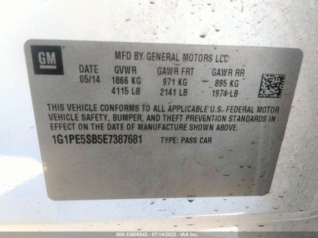 Photo 8 VIN: 1G1PE5SB5E7387681 - CHEVROLET CRUZE 