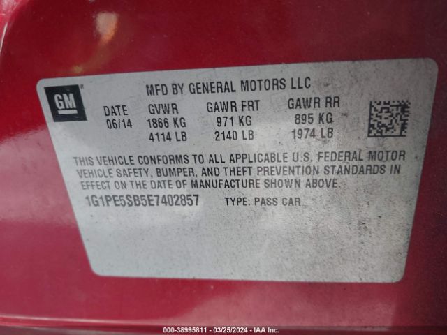 Photo 8 VIN: 1G1PE5SB5E7402857 - CHEVROLET CRUZE 