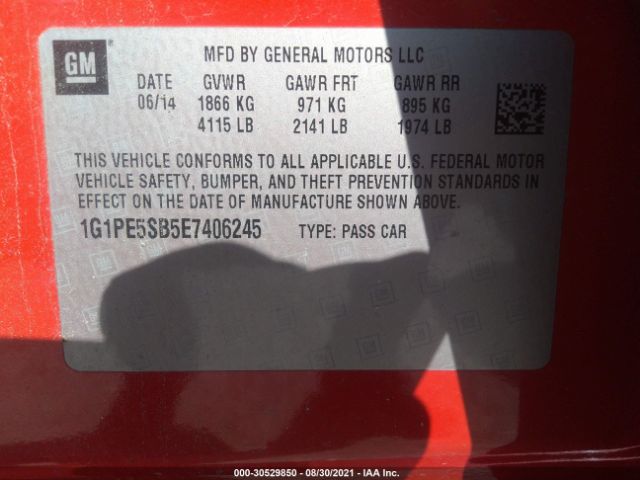 Photo 8 VIN: 1G1PE5SB5E7406245 - CHEVROLET CRUZE 