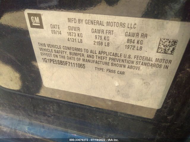 Photo 8 VIN: 1G1PE5SB5F7111065 - CHEVROLET CRUZE 