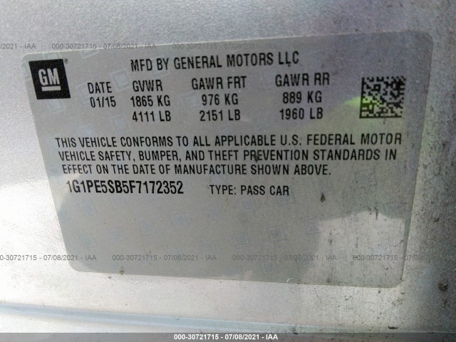 Photo 8 VIN: 1G1PE5SB5F7172352 - CHEVROLET CRUZE 