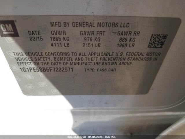 Photo 8 VIN: 1G1PE5SB5F7232971 - CHEVROLET CRUZE 