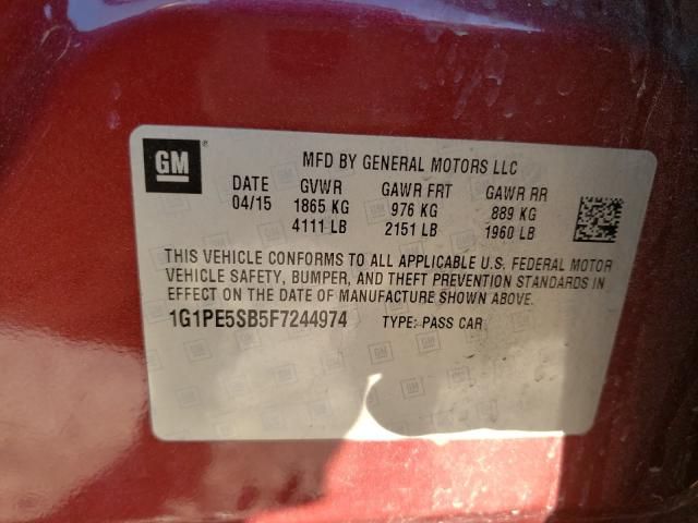 Photo 9 VIN: 1G1PE5SB5F7244974 - CHEVROLET CRUZE LT 