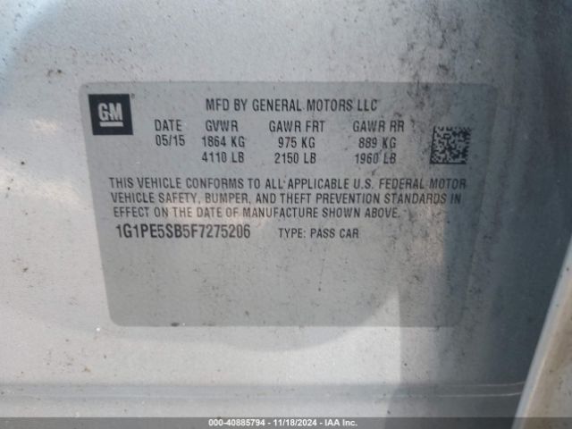 Photo 8 VIN: 1G1PE5SB5F7275206 - CHEVROLET CRUZE 