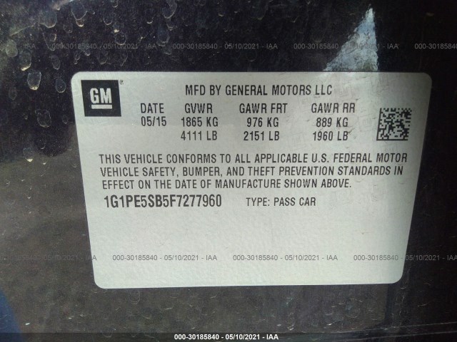 Photo 8 VIN: 1G1PE5SB5F7277960 - CHEVROLET CRUZE 