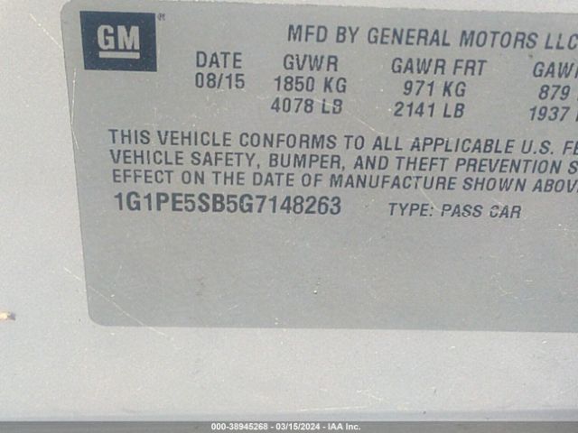 Photo 8 VIN: 1G1PE5SB5G7148263 - CHEVROLET CRUZE LIMITED 