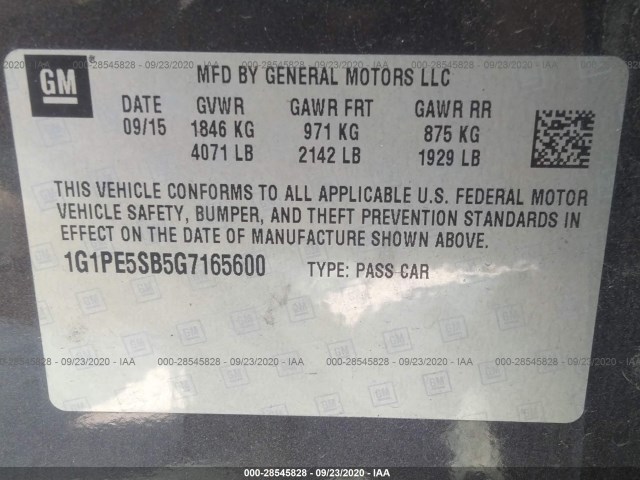 Photo 8 VIN: 1G1PE5SB5G7165600 - CHEVROLET CRUZE LIMITED 