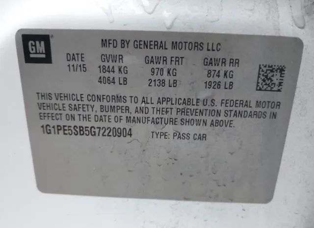 Photo 8 VIN: 1G1PE5SB5G7220904 - CHEVROLET CRUZE LIMITED 