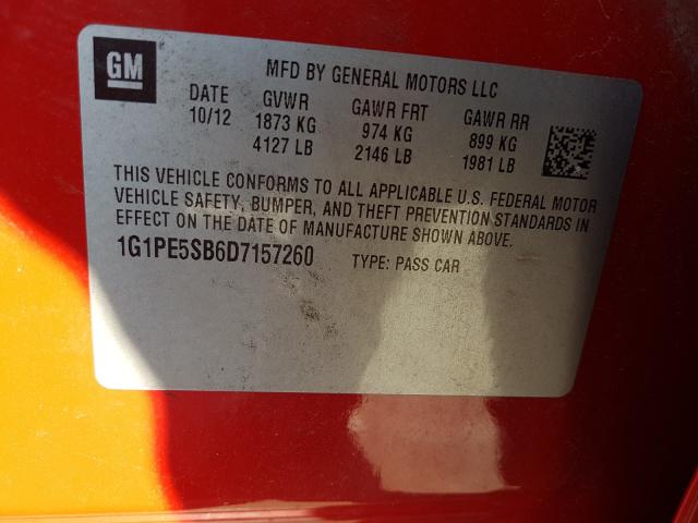 Photo 9 VIN: 1G1PE5SB6D7157260 - CHEVROLET CRUZE LT 