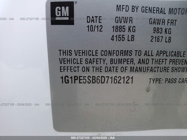 Photo 8 VIN: 1G1PE5SB6D7162121 - CHEVROLET CRUZE 