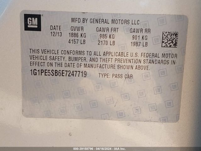 Photo 8 VIN: 1G1PE5SB6E7247719 - CHEVROLET CRUZE 