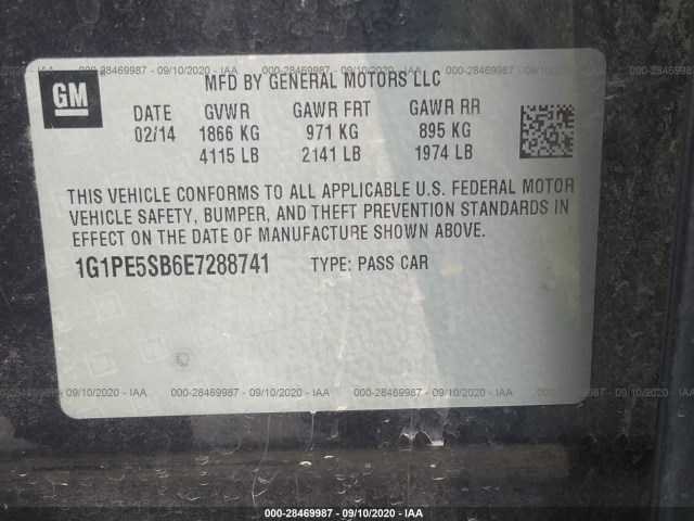 Photo 8 VIN: 1G1PE5SB6E7288741 - CHEVROLET CRUZE 