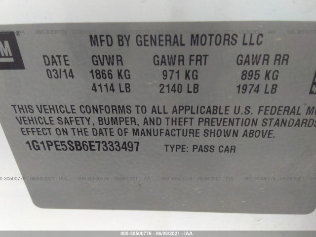 Photo 8 VIN: 1G1PE5SB6E7333497 - CHEVROLET CRUZE 