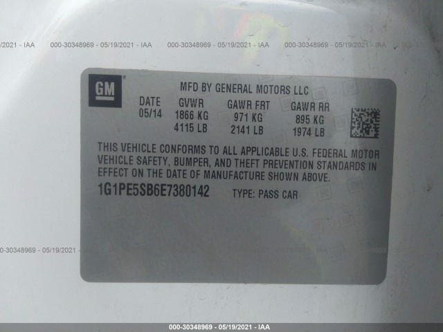 Photo 8 VIN: 1G1PE5SB6E7380142 - CHEVROLET CRUZE 