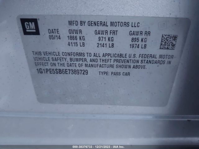 Photo 8 VIN: 1G1PE5SB6E7389729 - CHEVROLET CRUZE 