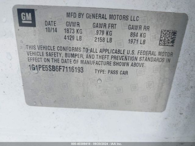 Photo 8 VIN: 1G1PE5SB6F7116193 - CHEVROLET CRUZE 