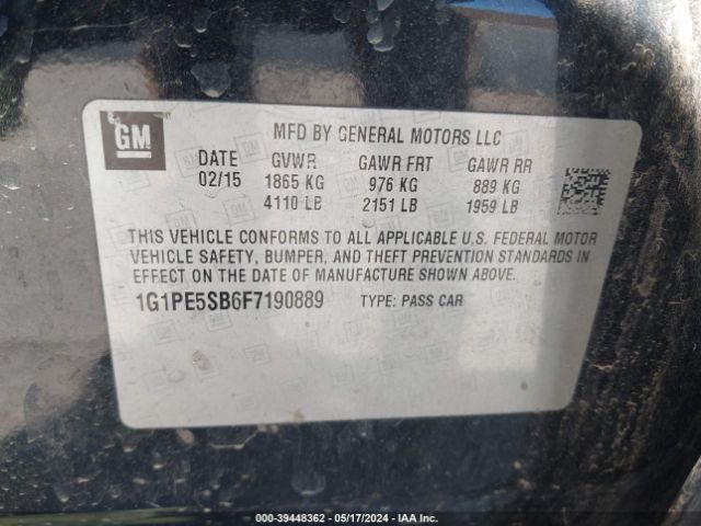 Photo 8 VIN: 1G1PE5SB6F7190889 - CHEVROLET CRUZE 