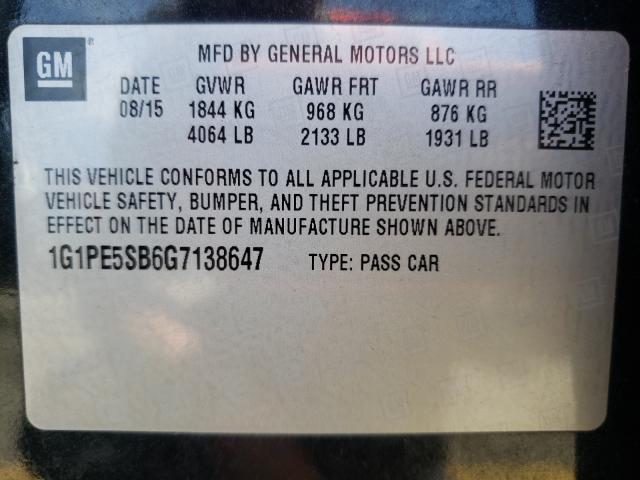 Photo 9 VIN: 1G1PE5SB6G7138647 - CHEVROLET CRUZE LIMI 