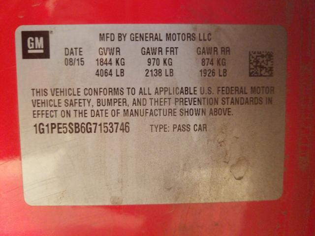 Photo 9 VIN: 1G1PE5SB6G7153746 - CHEVROLET CRUZE LIMI 