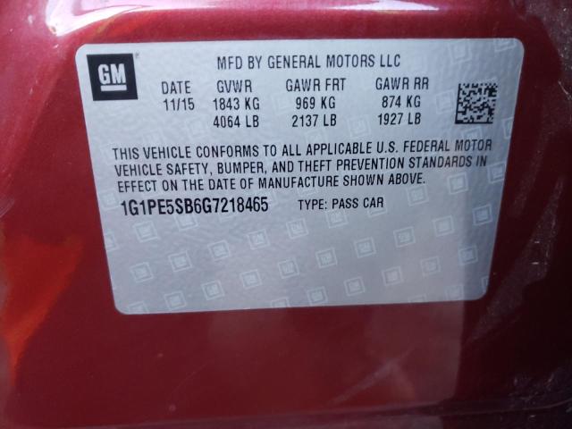 Photo 9 VIN: 1G1PE5SB6G7218465 - CHEVROLET CRUZE LIMI 