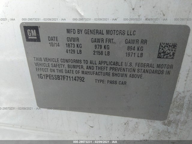 Photo 8 VIN: 1G1PE5SB7F7114792 - CHEVROLET CRUZE 