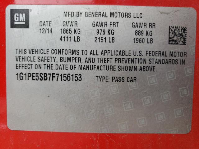 Photo 11 VIN: 1G1PE5SB7F7156153 - CHEVROLET CRUZE 