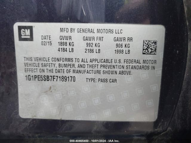 Photo 8 VIN: 1G1PE5SB7F7189170 - CHEVROLET CRUZE 