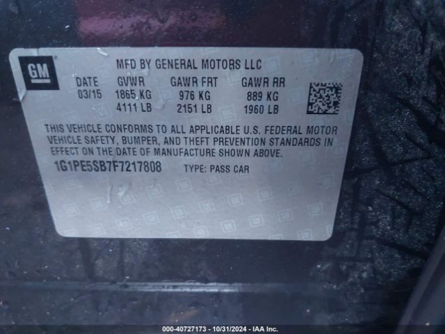 Photo 8 VIN: 1G1PE5SB7F7217808 - CHEVROLET CRUZE 