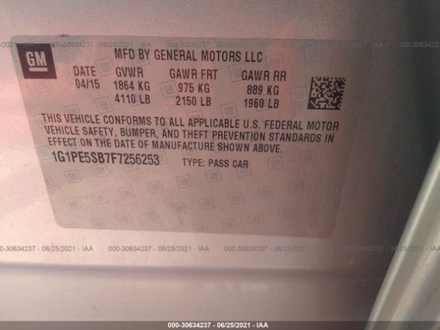 Photo 8 VIN: 1G1PE5SB7F7256253 - CHEVROLET CRUZE 