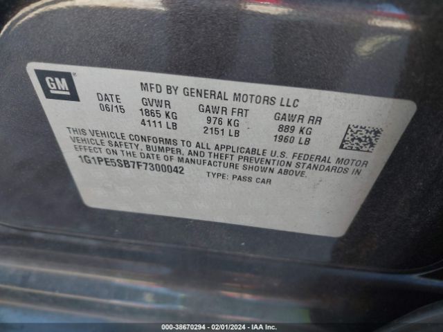 Photo 8 VIN: 1G1PE5SB7F7300042 - CHEVROLET CRUZE 