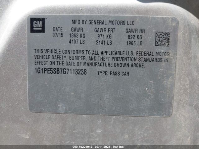 Photo 8 VIN: 1G1PE5SB7G7113238 - CHEVROLET CRUZE LIMITED 