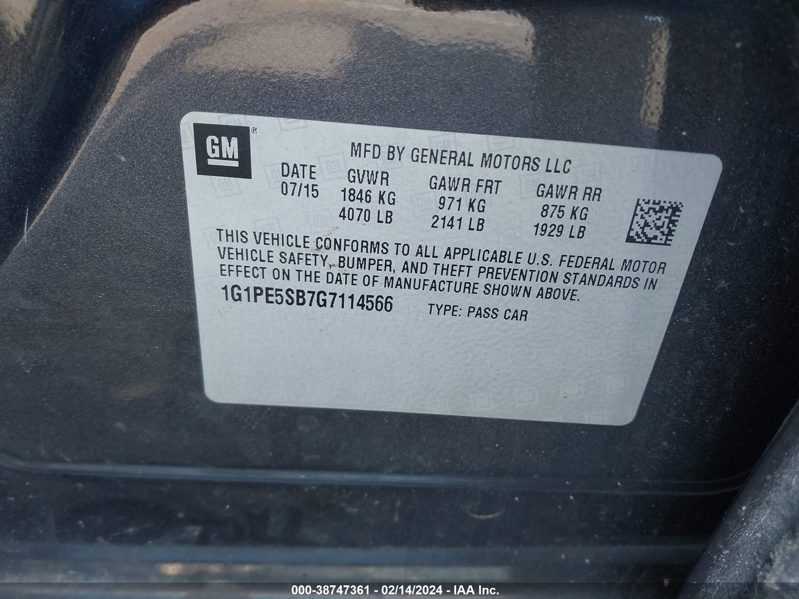 Photo 8 VIN: 1G1PE5SB7G7114566 - CHEVROLET CRUZE 