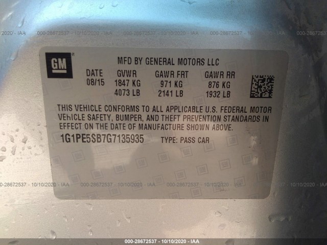 Photo 8 VIN: 1G1PE5SB7G7135935 - CHEVROLET CRUZE LIMITED 