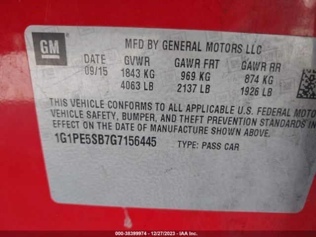 Photo 8 VIN: 1G1PE5SB7G7156445 - HONDA CIVIC 