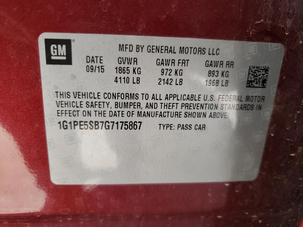 Photo 11 VIN: 1G1PE5SB7G7175867 - CHEVROLET CRUZE 