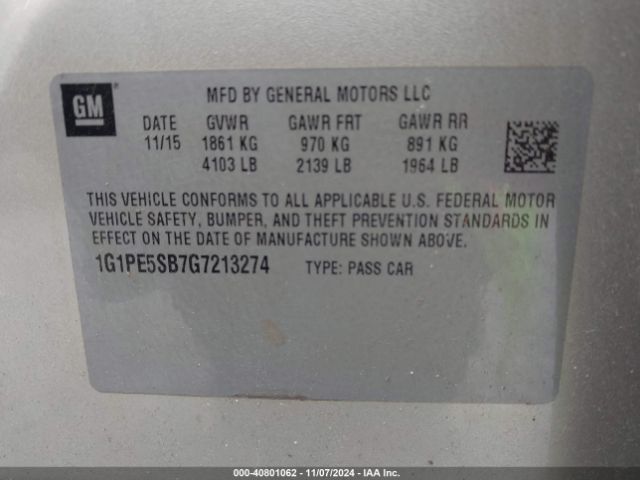 Photo 8 VIN: 1G1PE5SB7G7213274 - CHEVROLET CRUZE LIMITED 