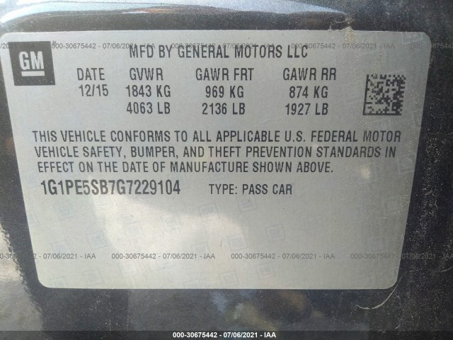 Photo 8 VIN: 1G1PE5SB7G7229104 - CHEVROLET CRUZE LIMITED 