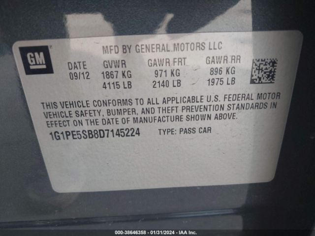 Photo 8 VIN: 1G1PE5SB8D7145224 - CHEVROLET CRUZE 