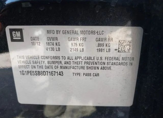 Photo 8 VIN: 1G1PE5SB8D7167143 - CHEVROLET CRUZE 